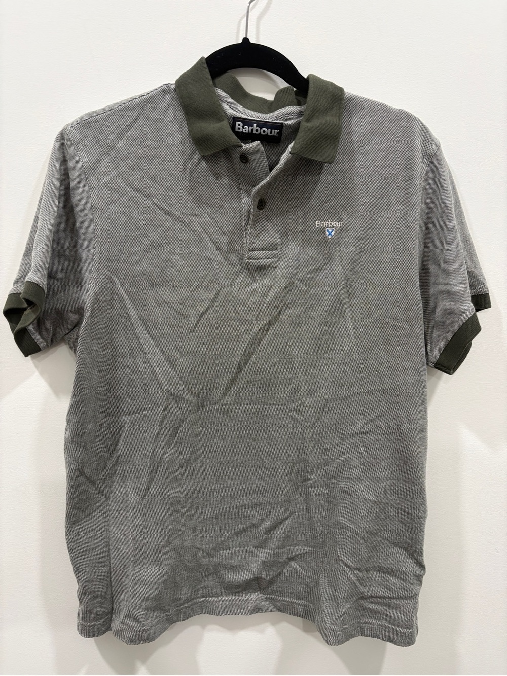 Barbour Polo Shirt with Olive Trim size large